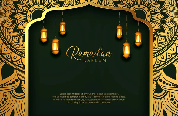 Ramadán Kareem Fondo Con Oro Color Verde Estilo Lujo Ilustración — Vector de stock