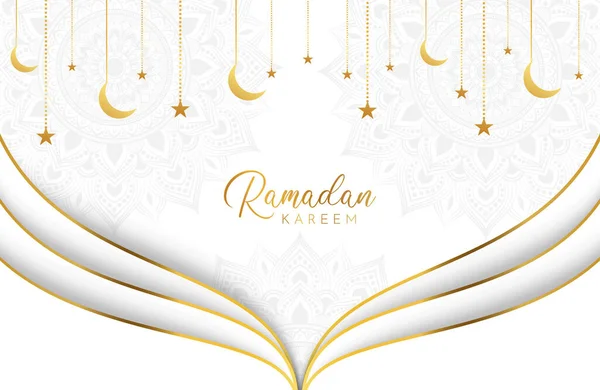 Ramadan Kareem Tło Złotym Księżycem Gwiazdami Białym Ilustracja Wektorowa Obchodów — Wektor stockowy