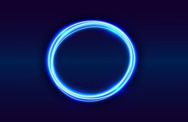Çember neon ışık efekti koyu arkaplanda izole, mavi neon renkli yuvarlak ışık çizgileri. Bilim, fütüristik, enerji ve tekno için soyut arkaplan