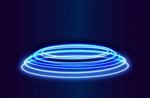Blauer Abstrakter Kreislichteffekt Isoliert Auf Blauem Hintergrund Runde Lichtlinien Blauer — Stockvektor