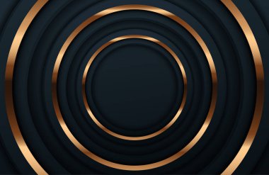 Modern kapak tasarımı. Afiş tasarımı. Siyah geometrik ve parıldayan altın elementle soyut bir arkaplan. Geometrik şekilli kompozisyon. Geometrik şekilli gerçekçi arkaplan.