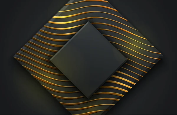 Abstraktní Pozadí Černým Geometrickým Třpytivým Zlatým Vzorem Kompozice Geometrickými Tvary — Stockový vektor