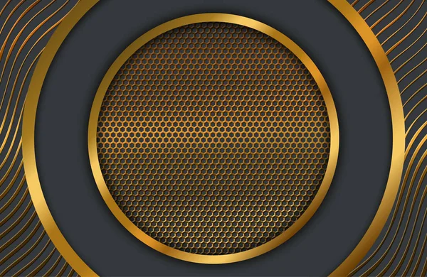 Modern kapak tasarımı. Afiş tasarımı. Siyah geometrik ve parıldayan altın desenli soyut bir arkaplan. Geometrik şekilli kompozisyon. Geometrik şekilli gerçekçi arkaplan.