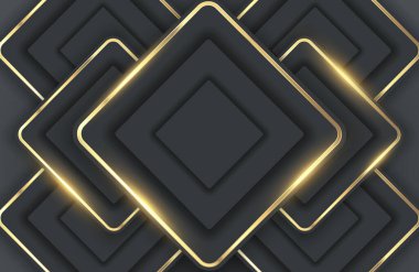 Parlak altın elementi olan modern, soyut, gerçekçi, siyah bir arka plan. Altın geometrik düzen çerçeve arkaplanı