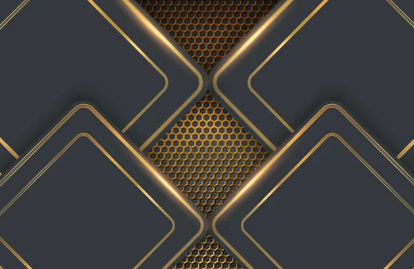 Fondo Negro Abstracto Realista Moderno Con Elemento Metal Dorado Ilustración — Vector de stock