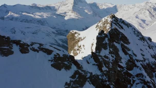 Beautiful Winter Aerial Flight Mountain Chain Landscape Swiss Alps Adventure — Stock Video