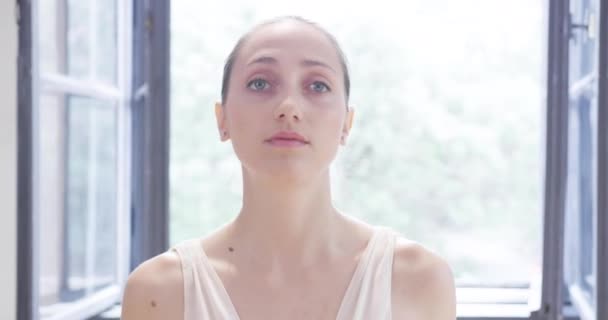 Elegant Female Ballet Professional Walking Emotional Rehearsal Sacrifice Art Form Concept Slow Motion Red Epic — Stock Video