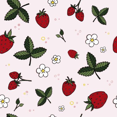 Pembe arka planda çilekler.