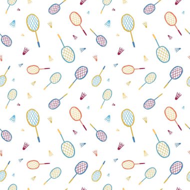 Badminton sorunsuz arka plan. Simgeler tekstil, duvar kağıdı, web, kart için kullanılabilir.