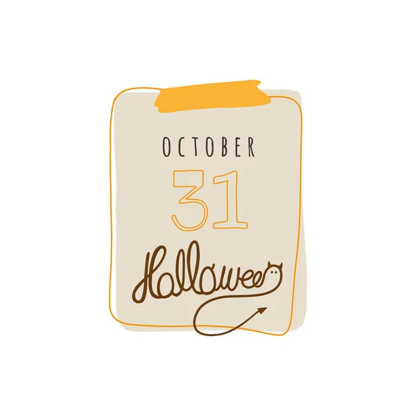 Ημερολόγιο. Με παντζούρι για το Χάλογουιν. Οκτώβριος. Μπεζ και πορτοκαλί απεικόνιση σε λευκό φόντο. — Διανυσματικό Αρχείο