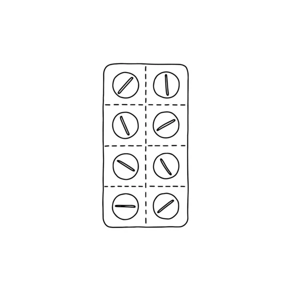 Pilules Plaquettes Thermoformées Style Linéaire Sur Fond Blanc Dessin Main — Image vectorielle