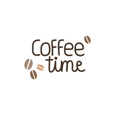 Şekillendirilmiş kahve çekirdekleri ile kahve zamanı. El yazısı..