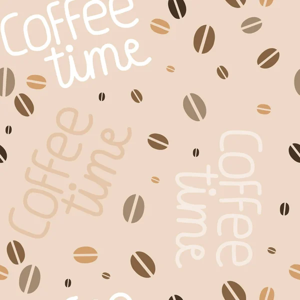 Coffee Time Seamless Background Lettering Stylized Coffee Beans Design — Stock Vector