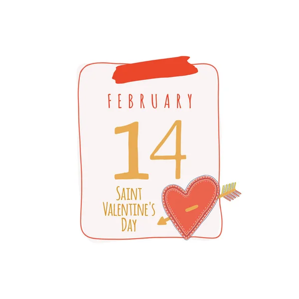 Kalenderblatt Mit Verschluss Valentinstag Februar Kalenderblatt Illustration Auf Weißem Hintergrund — Stockvektor