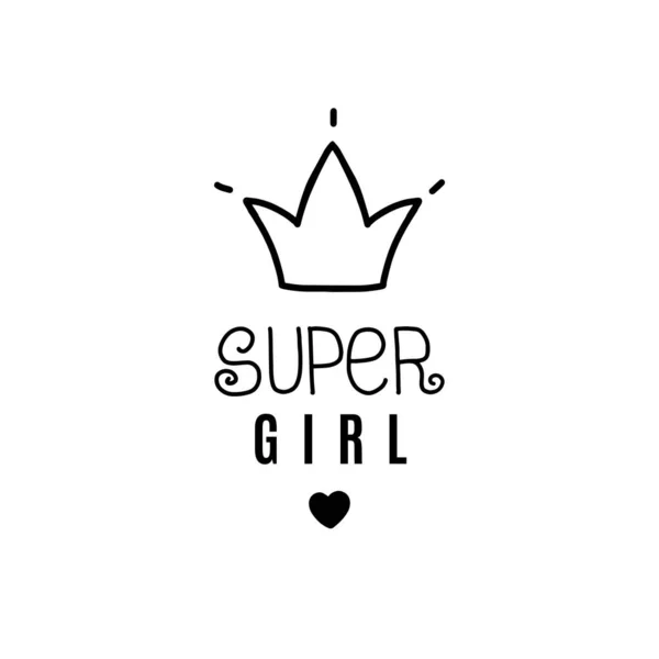 Lettering Supergirl Decorated Crown Rays Heart Perfect Girls Party Decorations — Stock Vector