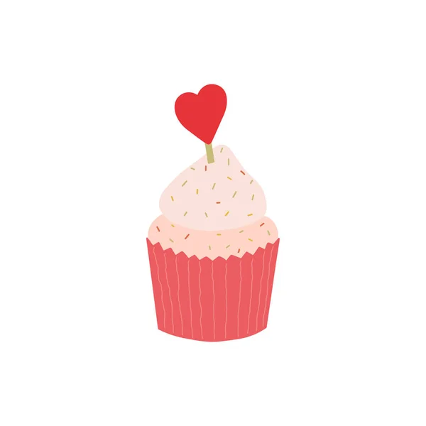 上にハートのカップケーキ おいしいカップケーキは チェリーとホイップクリームとスイーツがトッピングされています バレンタインデーに最適 — ストックベクタ
