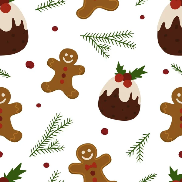 Bezproblémové Vánoční Pozadí Anglických Pudinků Perníčků Ideální Pro Vánoční Pohlednice — Stockový vektor