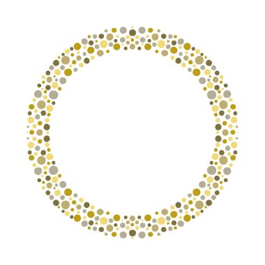 Çember şeklinde çerçeve. Yeşil ve sarı noktalarla süslenmiş. Fotoğraf çerçevesi gibi çeşitli tatiller için davetiye ve kartpostal hazırlamak için mükemmel..