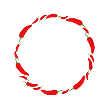 Chili biberi çelengi. Kırmızı ve beyaz çizimler. Menüler, kartpostallar, davetiyeler ve diğer dekorasyonlar için mükemmel.