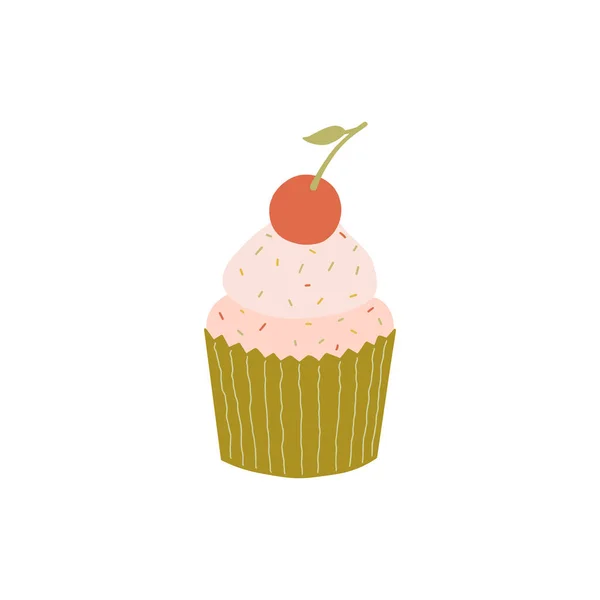 Pastel Con Cereza Parte Superior Delicioso Cupcake Rematado Con Una — Archivo Imágenes Vectoriales