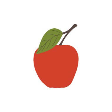 Kırmızı elmanın vektör çizimi. El çizimi çizimi. Organik yiyecekler. Beyaz arkaplanda kırmızı, yeşil renkler.