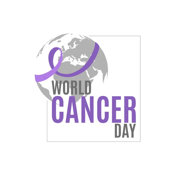 Wereldkankerdag Een Lavendellint Omcirkelt Aarde Affiche Logo Voor Nationale Kankerpreventiemaand — Stockvector