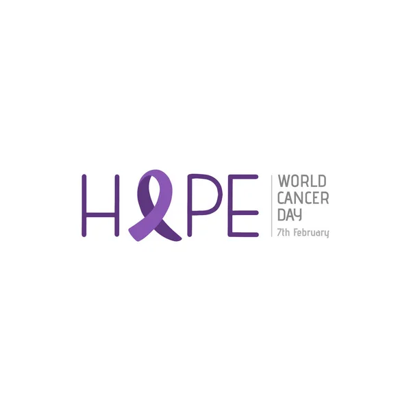 世界がんデー Hope という文字のOの代わりにラベンダーリボン 毎年2月の国立がん予防月間と世界がんデーのポスターやロゴ — ストックベクタ
