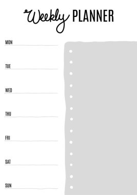 Haftanın her günü notlar için yeri olan haftalık planlamacı. Yapılacaklar listesi için vektör izole edilmiş el çizimi kontrolü. A4 sayfa oranı.