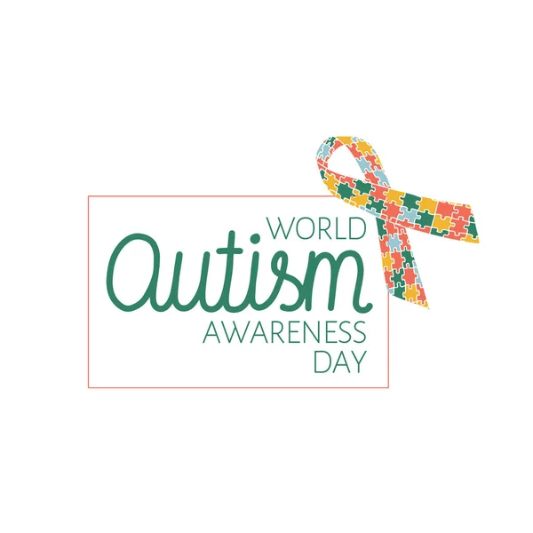Día Mundial Del Autismo Concepto Salud Mental Con Rompecabezas Cinta — Archivo Imágenes Vectoriales