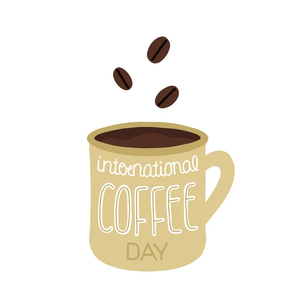 为9月29日的全国咖啡日手绘插图 带字母的矢量杯 — 图库矢量图片