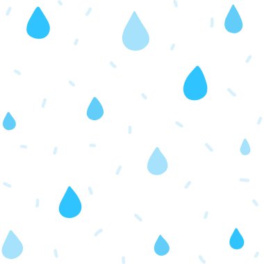 Beyaz arka planda, dikişsiz mavi damlacıklar. Su ya da yağmur çizimi. 