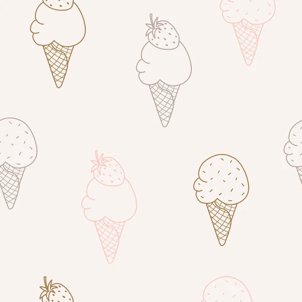 Illustration Linéaire Motif Sans Couture Crème Glacée Crème Glacée Dans — Image vectorielle