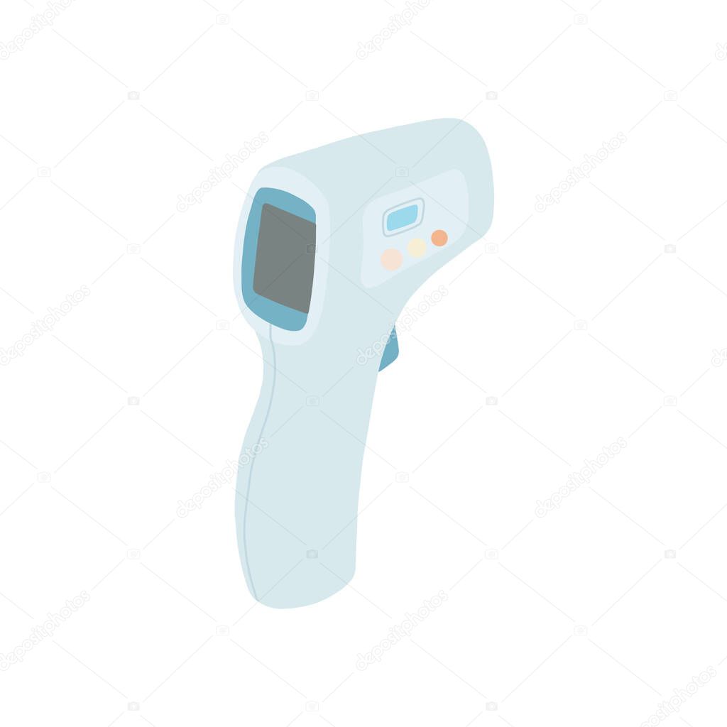 Non-contact laser thermometer illustration. Infrared non-contact laser thermometer for remote temperature measurement in case of illness or virus.