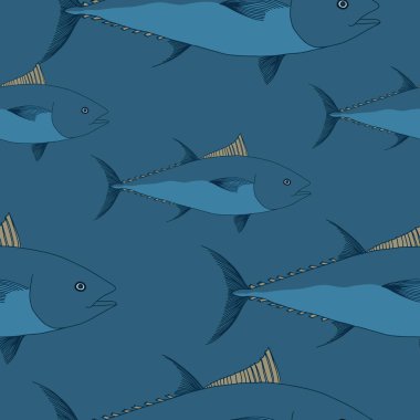 Ton balığının pürüzsüz şekli. Dünya Ton Balığı Günü illüstrasyonu. 2 Mayıs. El çizimi ton balığı illüstrasyonu. Tebrik kartı. 