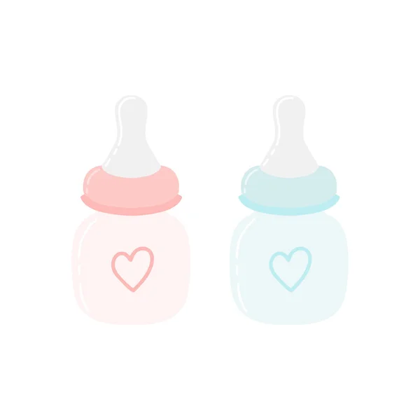 Babyflaschen Mit Herzen Verziert Rosa Für Ein Mädchen Blau Für — Stockvektor