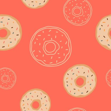 Renkli donutların kusursuz deseni. Ulusal Çörek Günü temalı vektör illüstrasyonu. 5 Haziran.