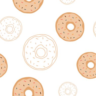 Renkli donutların kusursuz deseni. Ulusal Çörek Günü temalı vektör illüstrasyonu. 5 Haziran.