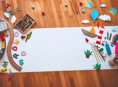 Anaokulu veya okul öncesi arka plan. Boş resim çocuk çerçevesi