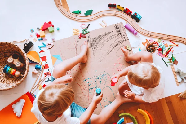 Kids draw and make crafts. Kindergarten or preschool background. — Stock Photo, Image