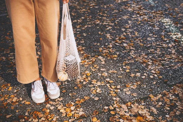 Concepto Bajo Desperdicio Libre Plástico Estilo Vida Urbano Vegano Mujer —  Fotos de Stock