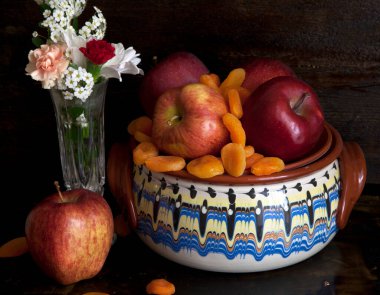 still lifes with fruits and flowers clipart