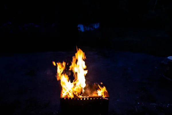 Feuer Auf Dunklem Grund Feuer Aus Brennholz Aus Nächster Nähe — Stockfoto