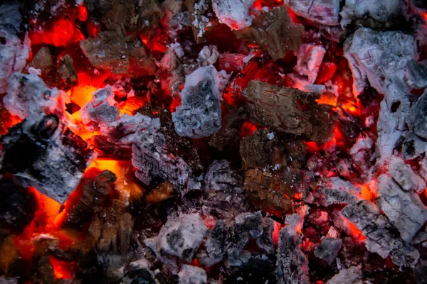 Carboni Ardenti Primo Piano Del Carbone Decomposizione Stagione Del Barbecue — Foto Stock