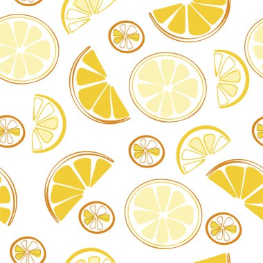 Gıda el çizilmiş vektör illüstrasyon. Yarıya narenciye. Çok renkli elemanlar. Narenciye dikişsiz desen