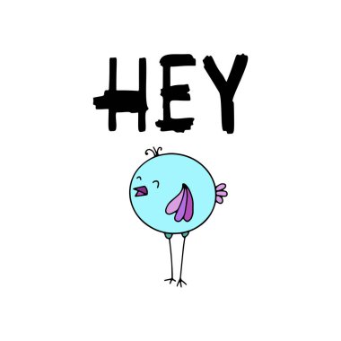 Sevimli siyan kuşu ile elle çizilmiş vektör Hey. Sticker desi için iyi