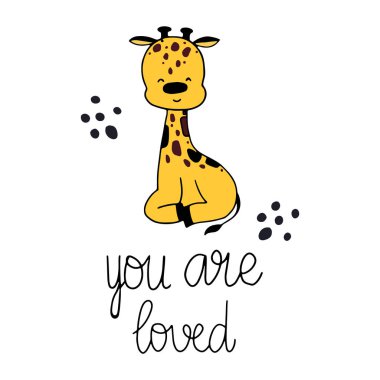 Sevimli zürafa el çizilmiş illüstrasyon.