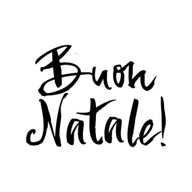 Buon Natale! çizilmiş mürekkep harfleri. İtalyanca geleneksel Noel tebrik. Poster, afiş ve tebrik kartı için ifade tasarım öğesi. Vektör çizimi