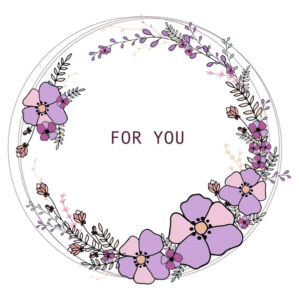 Cornice rotonda vettoriale con fiori, che può essere utilizzato in inviti e cartoline — Vettoriale Stock
