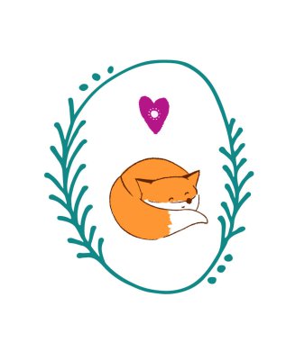 Sevimli tilki ve kalp ile Vektör illüstrasyon. İskandinav tarzı