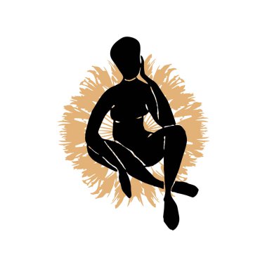 Bohem tarzı tasarım. Soyut kadınsı siluet ve boho dekor elementleri. Çağdaş sanat baskısı. Tişörtler, posterler, etiketler, medya ve sosyal medya kapakları için tasarım. Vektör illüstrasyonu